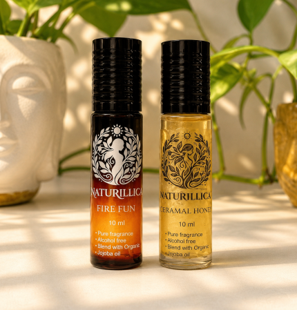 Naturillica Premium Roll-On Perfume Combo Pack – Fire Fun & Caramel Honey Alcohol-Free Attar (10ml Each)